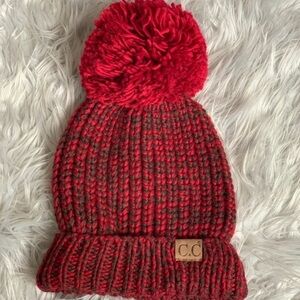 🆕 C.C Red and Black Knit Pom Hat! 💥